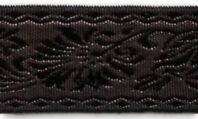 1 1/2" Floral Pink & Black Brocade Ribbon (Made in Austria)