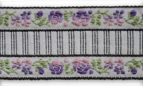 1 1/2" Romantic Posies & Stripes Woven Ribbon