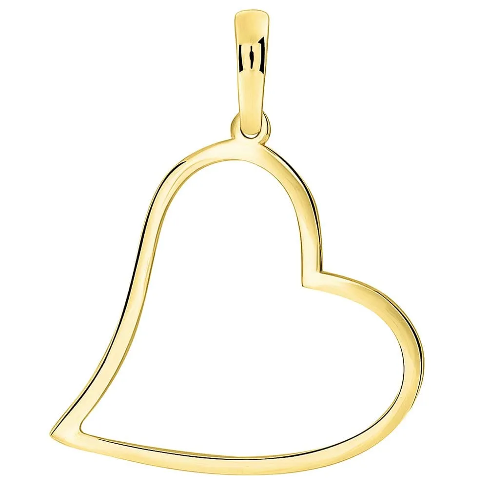 14k Solid Yellow Gold Open-Style Heart Pendant Necklace