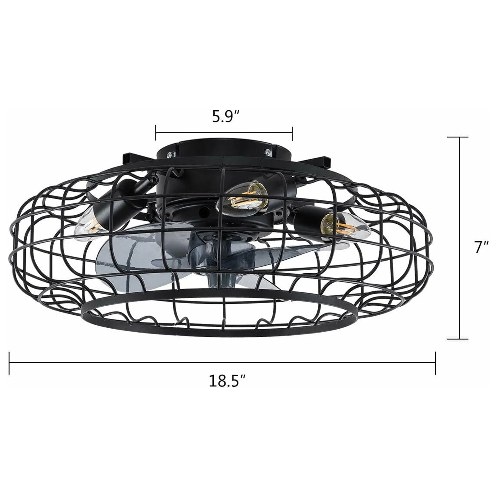 18' Caged Ceiling Fans with Lights Remote Control Low Profile Caged Bladeless