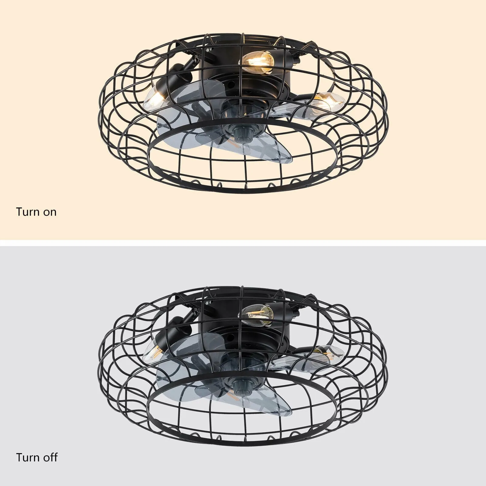 18' Caged Ceiling Fans with Lights Remote Control Low Profile Caged Bladeless