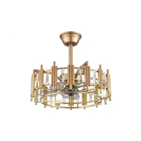 20' Champagne Gold Ceiling Fan with LED Light Remote control, 3-Speed Quiet Enclosed Fandelier Gold Caged Crystal Ceiling Fan