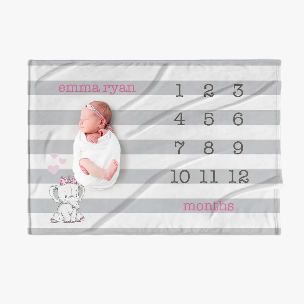 30 x 40 Striped Pink Name Personalized Baby Months Blanket