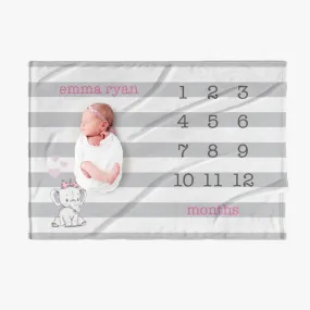 30 x 40 Striped Pink Name Personalized Baby Months Blanket