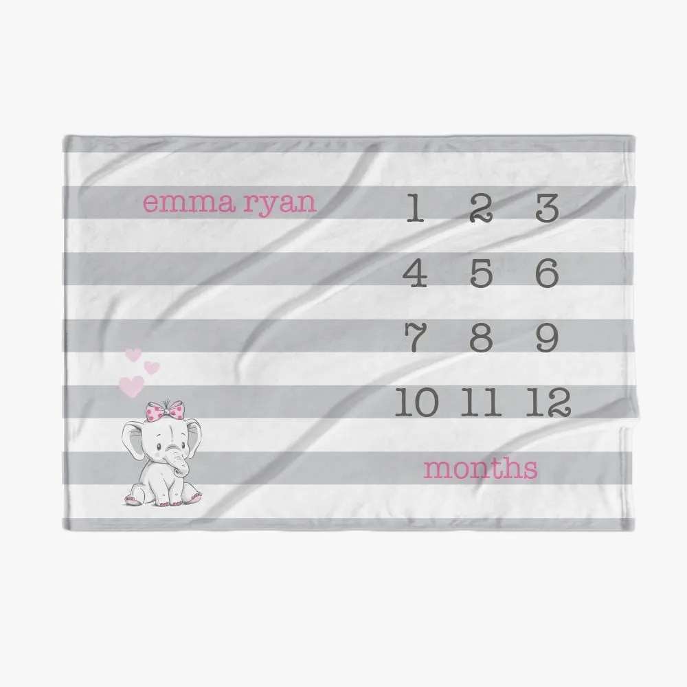 30 x 40 Striped Pink Name Personalized Baby Months Blanket