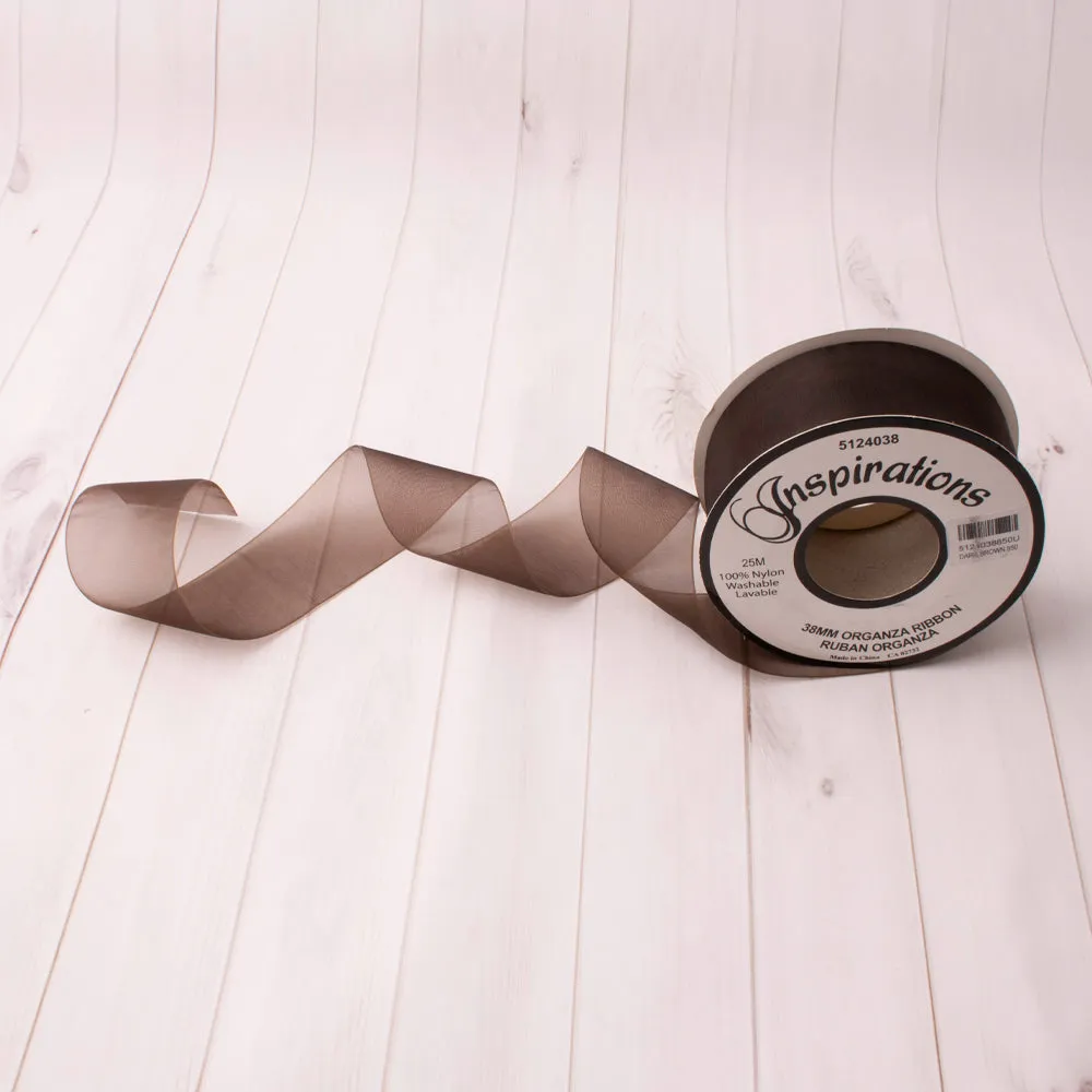 38mm Organza Ribbon - Dark Brown
