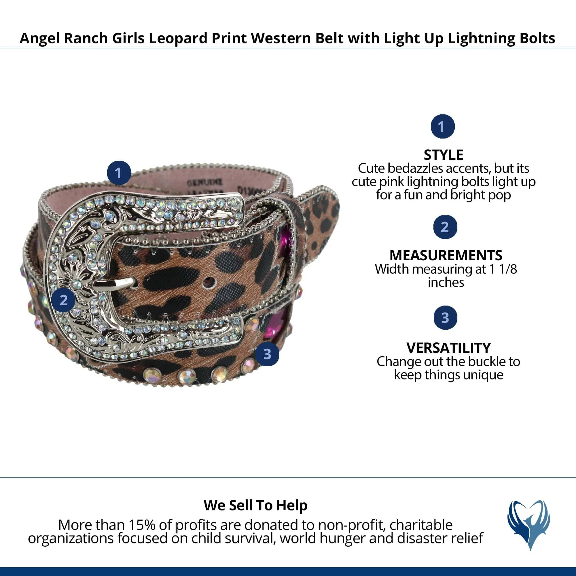 Angel Ranch Girls Leopard Print Western Belt with Light Up Lightning Bolts