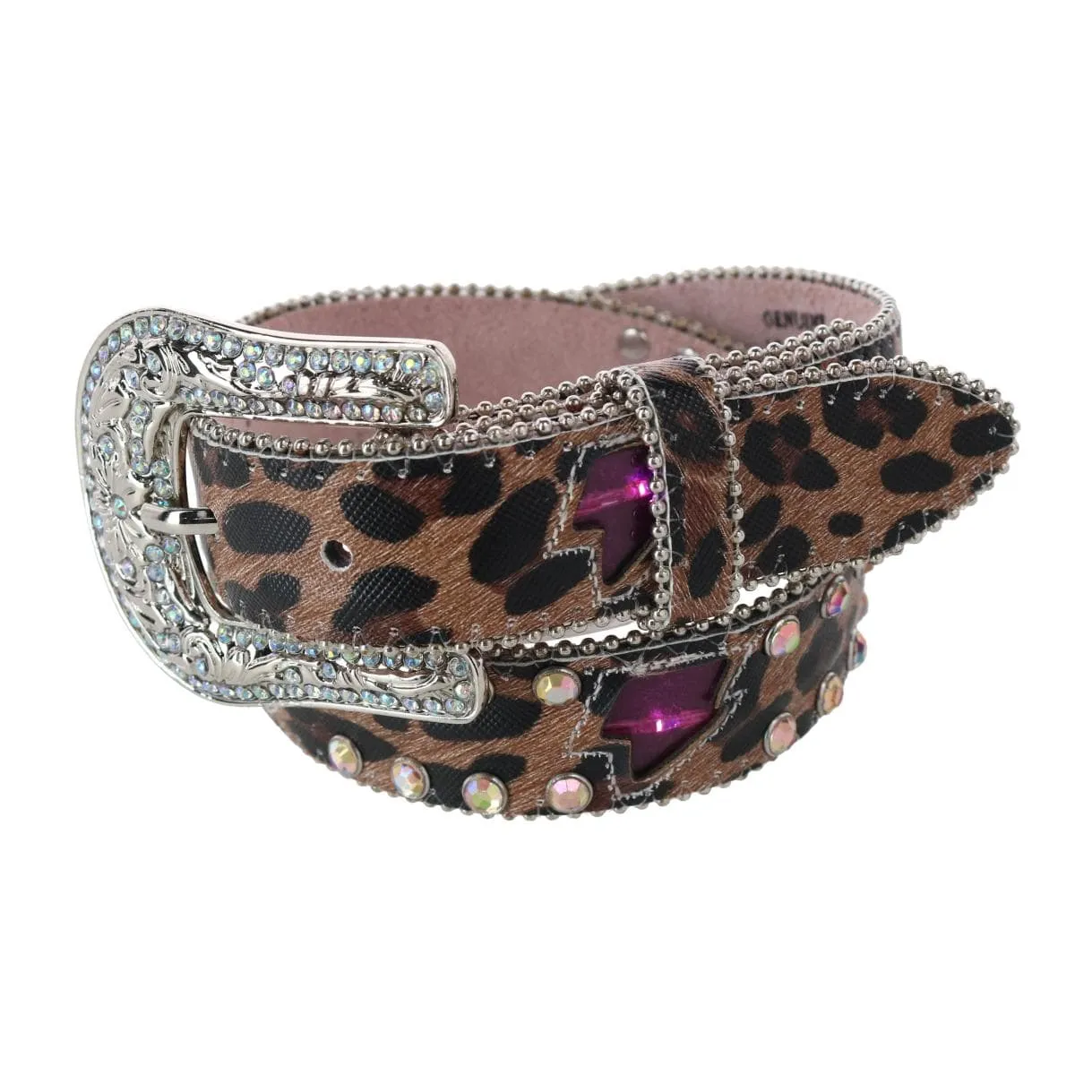 Angel Ranch Girls Leopard Print Western Belt with Light Up Lightning Bolts
