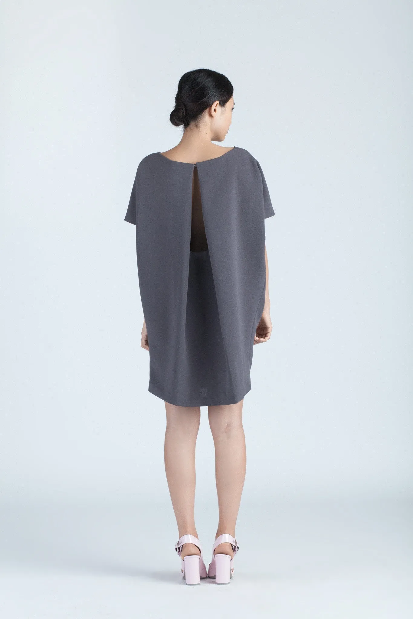Angle Mini Dolman Open Back Dress - Dark Grey
