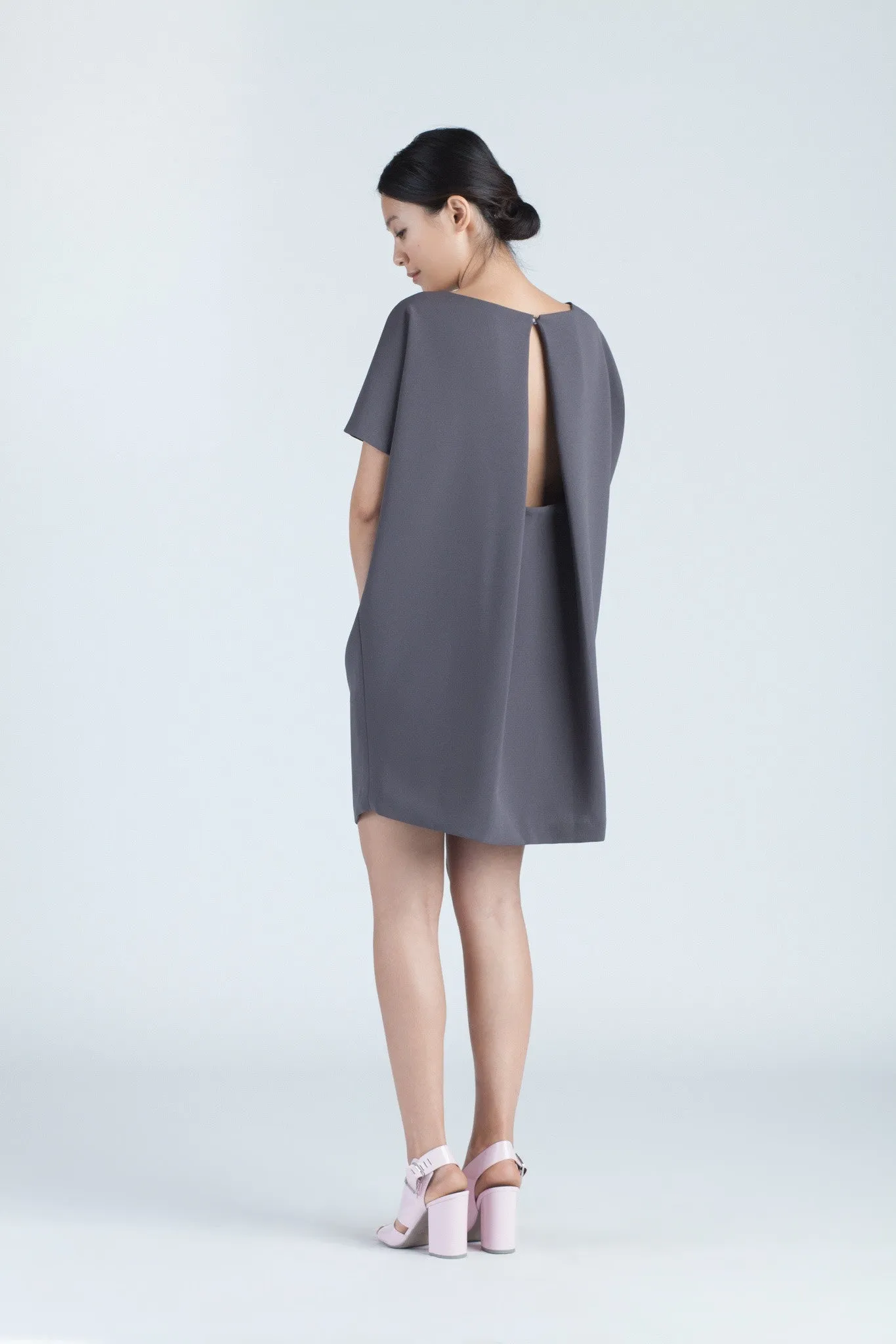 Angle Mini Dolman Open Back Dress - Dark Grey