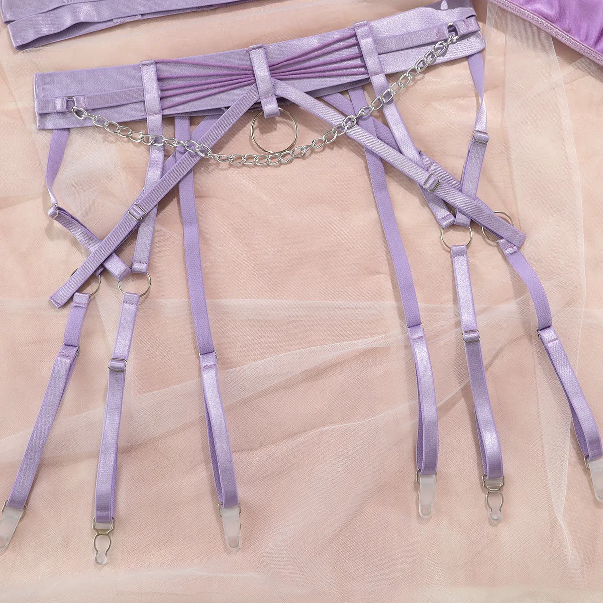 BerriesJam - 3-Piece Halter Patchwork Lingerie Luxury Chain Exotic Set