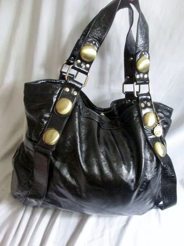 BIG BUDDHA Vegan Faux Leather Shoulder Bag Tote Handbag Satchel Hobo BLACK XL