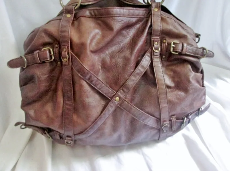 BIG BUDDHA Vegan Faux Leather Shoulder Bag Tote Handbag Satchel Hobo BROWN XL