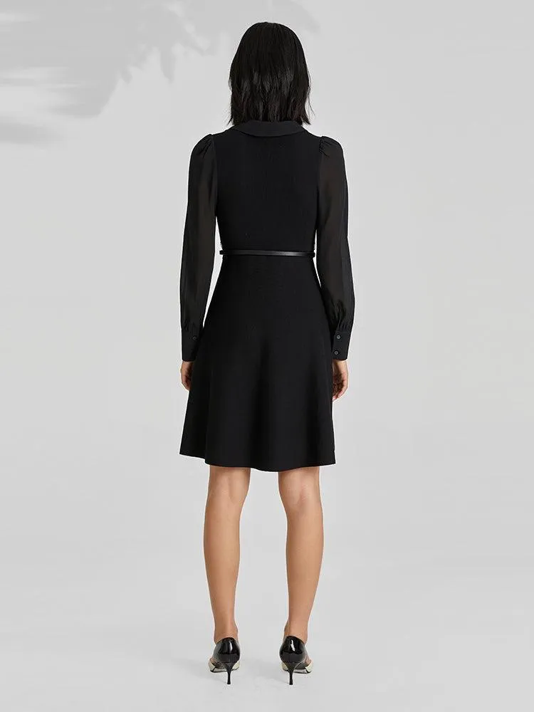 Black Patchwork Woven Dress