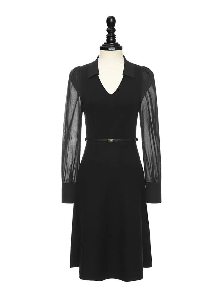 Black Patchwork Woven Dress