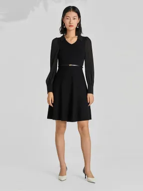 Black Patchwork Woven Dress
