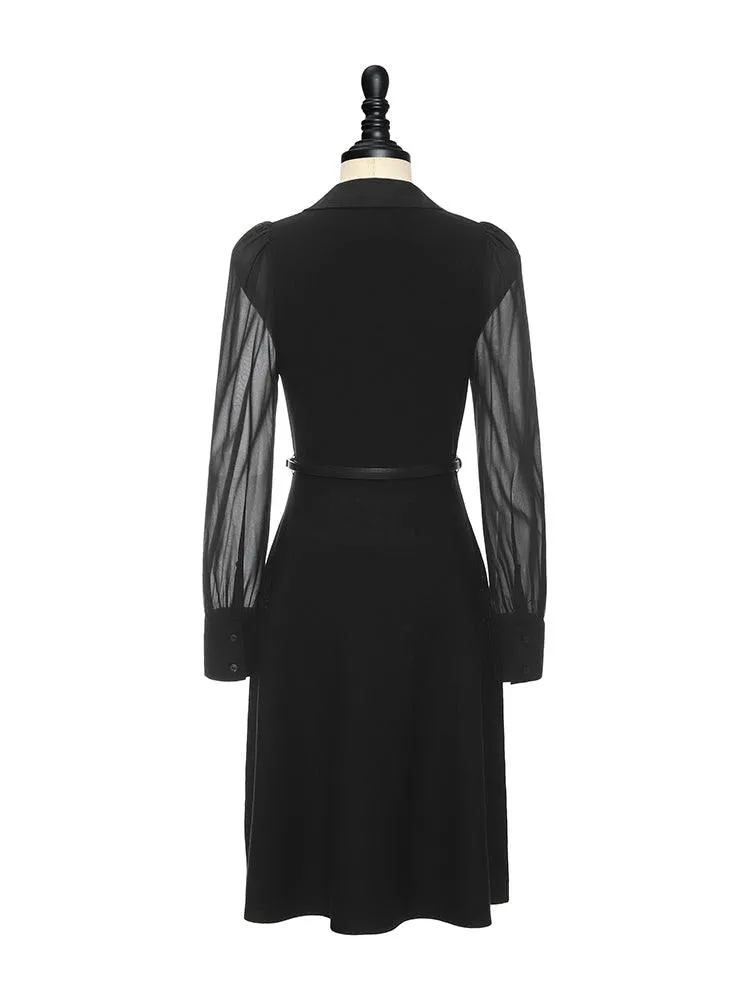Black Patchwork Woven Dress