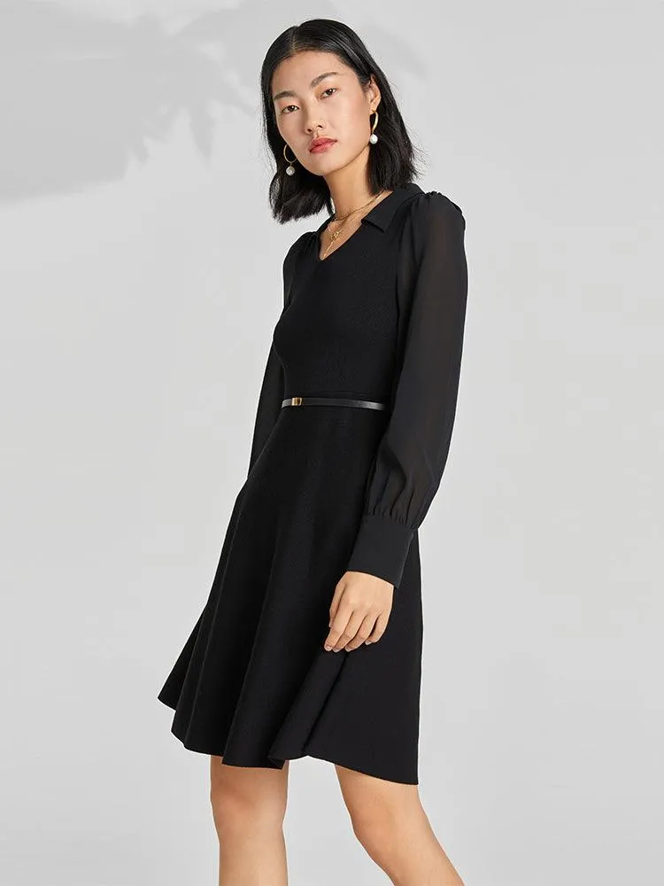Black Patchwork Woven Dress