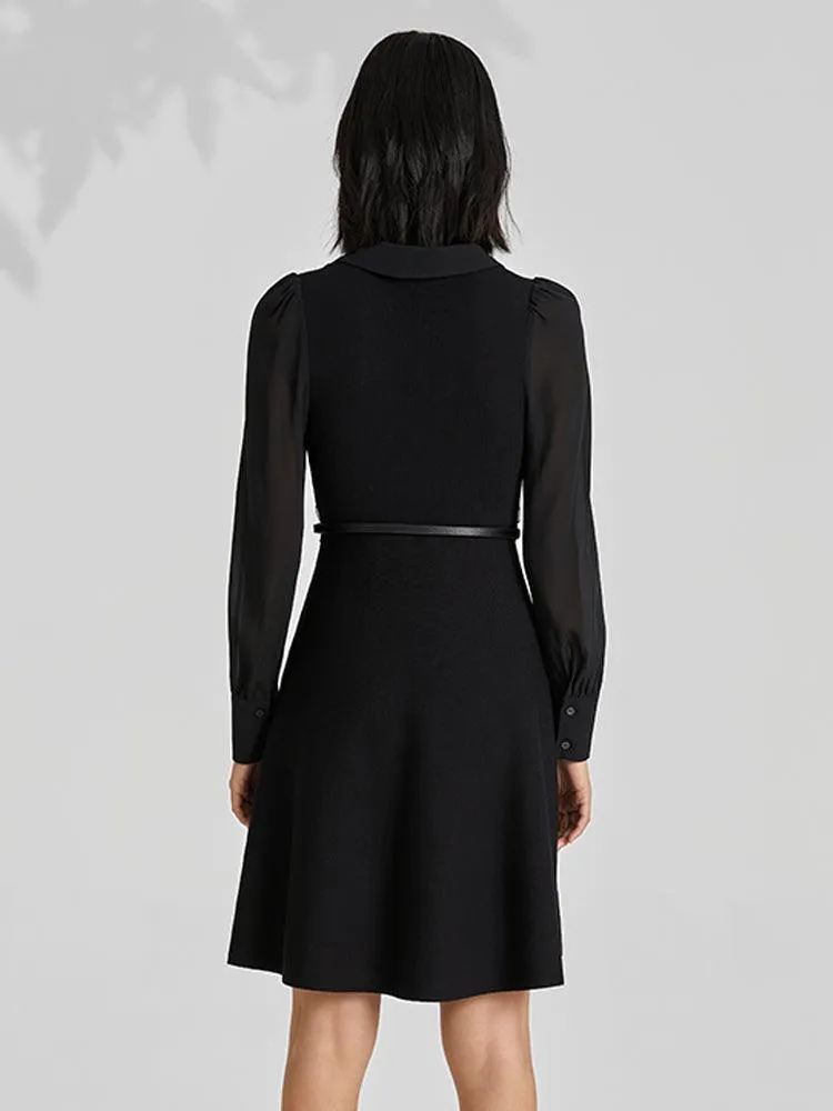 Black Patchwork Woven Dress