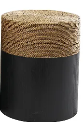 BLACK WOOD HANDMADE COLORBLOCK WRAPPED ACCENT TABLE WITH DRIED PLANT TABLETOPS, SET OF 2 20", 18"H