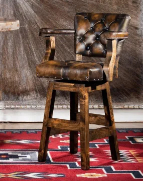 Burnished Brown Leather Western Barstool