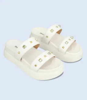 BW10048-WHITE-Women Platform Slipper