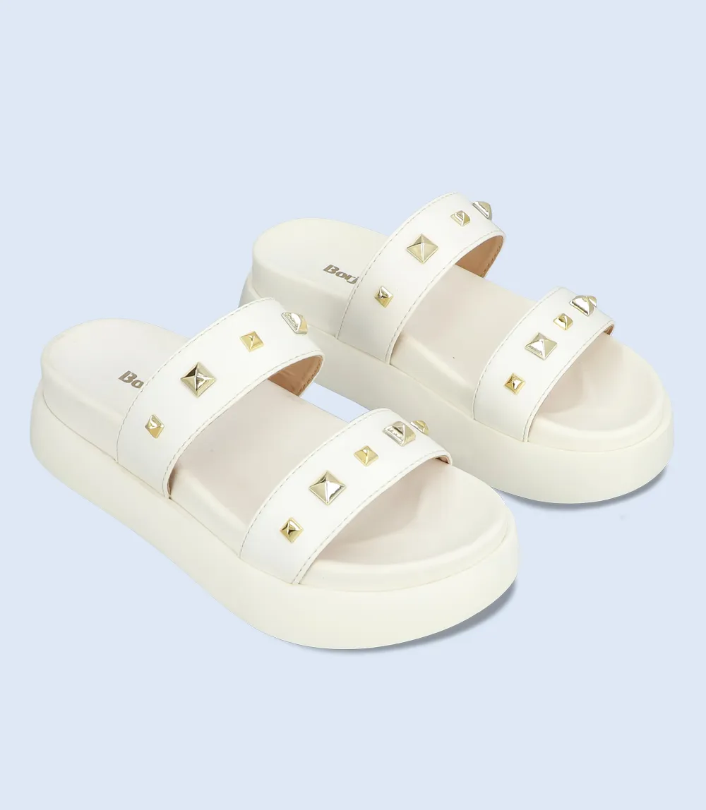 BW10048-WHITE-Women Platform Slipper