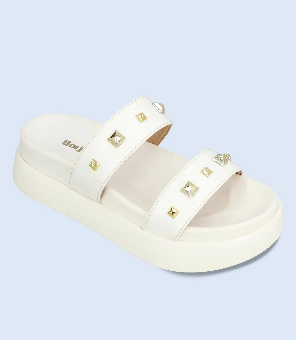 BW10048-WHITE-Women Platform Slipper
