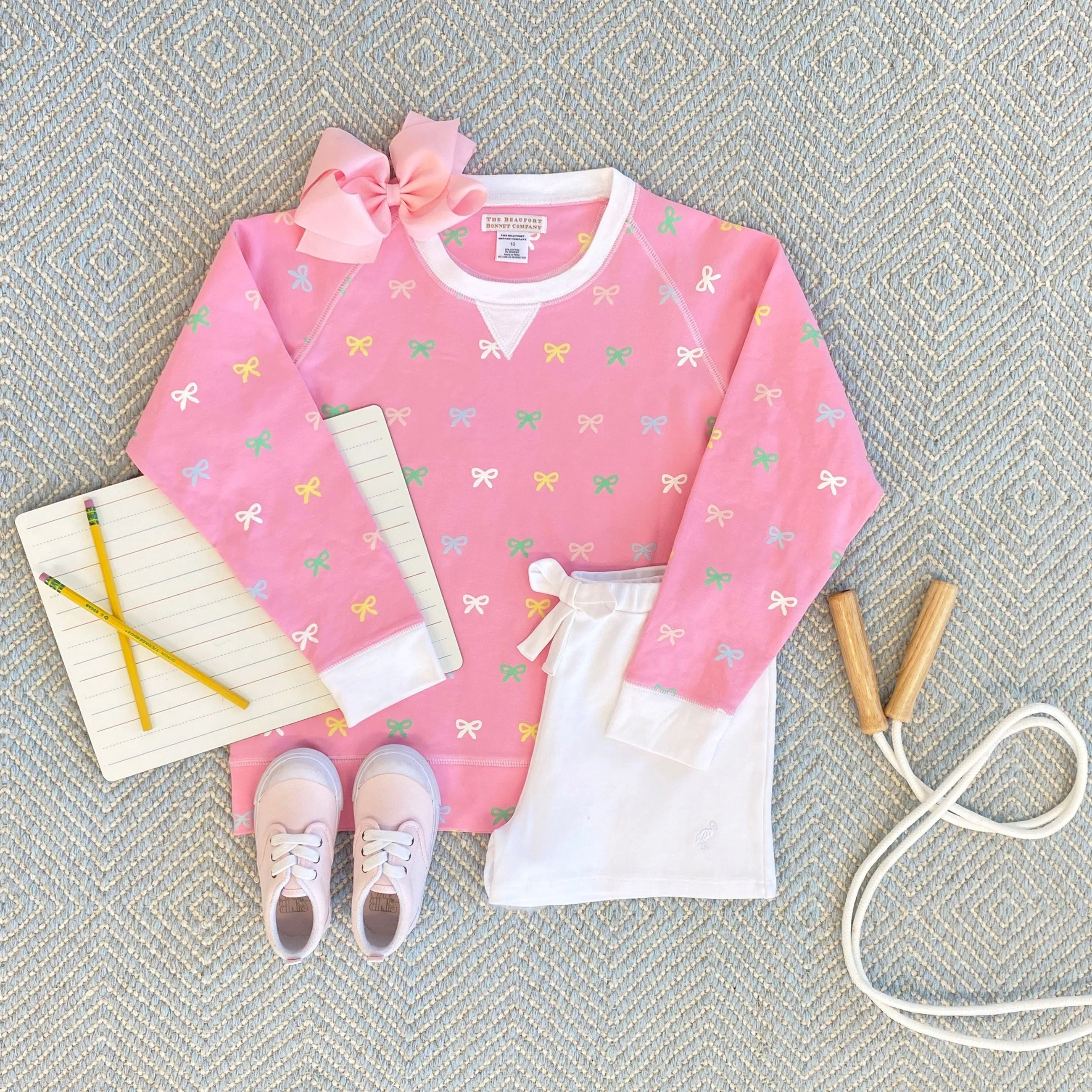 Cassidy Comfy Crewneck - Recess Ribbons with Worth Avenue White