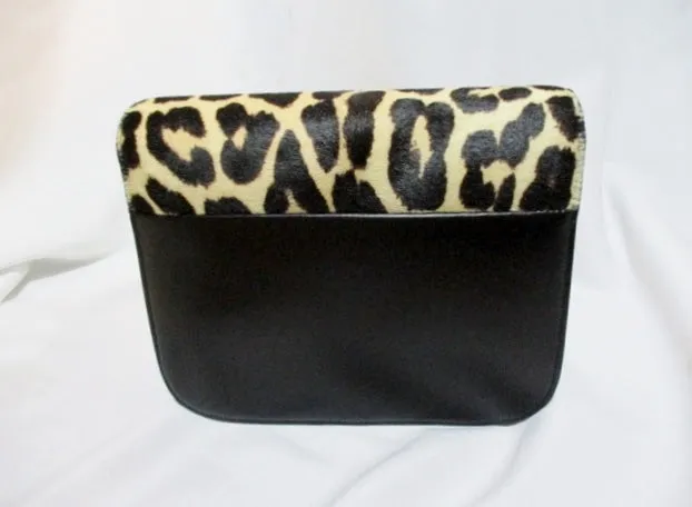 CELINE MEDIUM FLAP BAG Leather LEOPARD BLACK Purse NWT