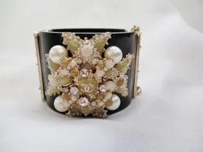 CHANEL RHINESTONE CUFF Bracelet BLACK PEARL Luxury