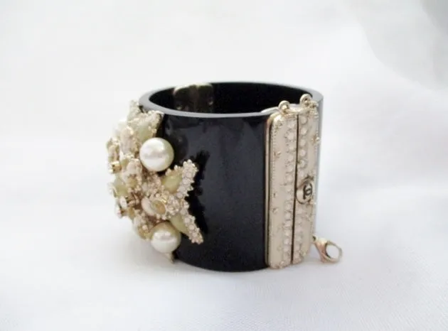 CHANEL RHINESTONE CUFF Bracelet BLACK PEARL Luxury