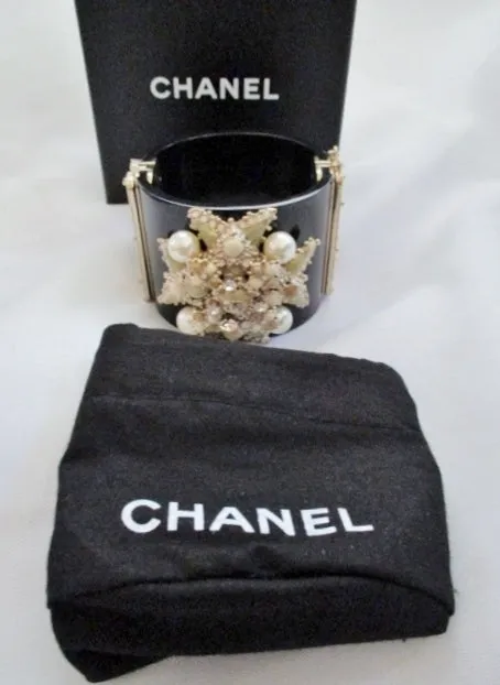 CHANEL RHINESTONE CUFF Bracelet BLACK PEARL Luxury