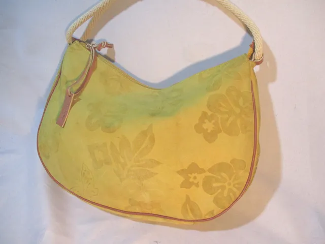 CLAUDIA FIRENZE FLORAL SUEDE Leather Shoulder Bag Hobo Purse YELLOW