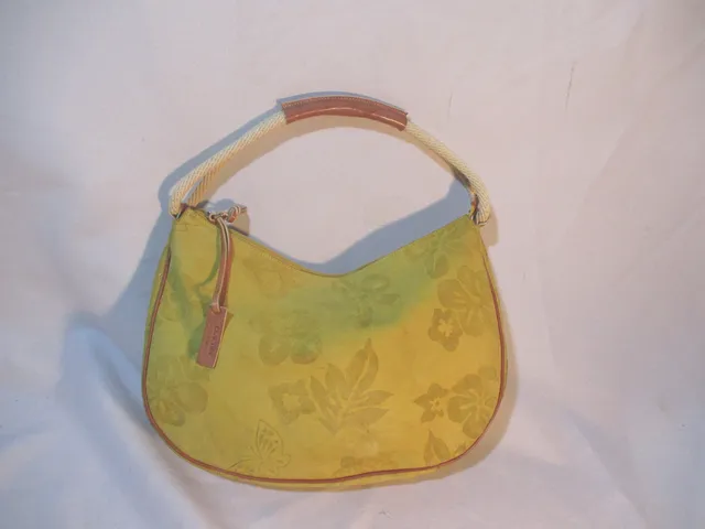 CLAUDIA FIRENZE FLORAL SUEDE Leather Shoulder Bag Hobo Purse YELLOW