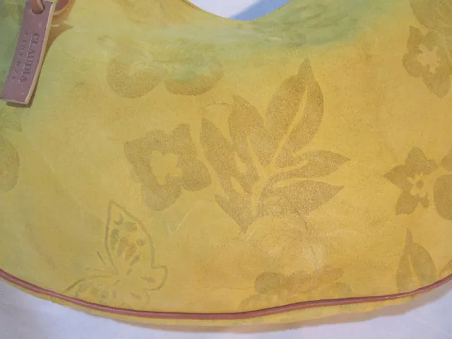 CLAUDIA FIRENZE FLORAL SUEDE Leather Shoulder Bag Hobo Purse YELLOW