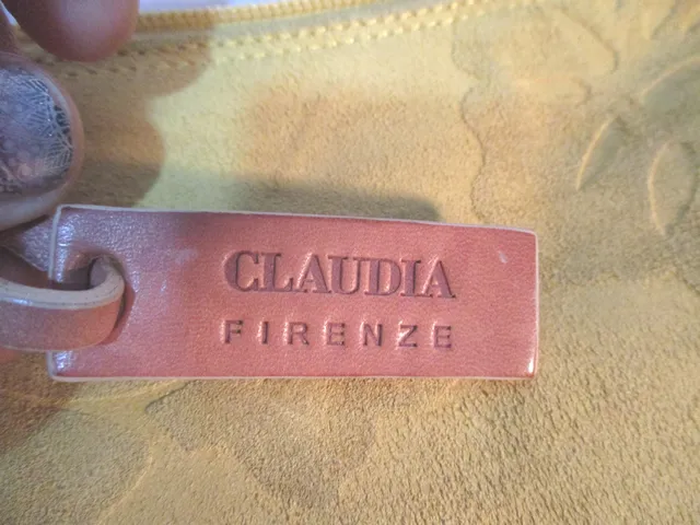 CLAUDIA FIRENZE FLORAL SUEDE Leather Shoulder Bag Hobo Purse YELLOW