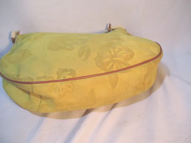 CLAUDIA FIRENZE FLORAL SUEDE Leather Shoulder Bag Hobo Purse YELLOW