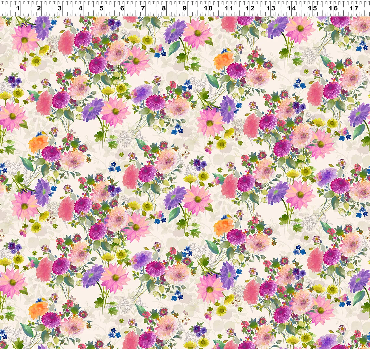 Clothworks Digital - Garden Fresh Y4259 11 Light Khaki Bouquets By The Yard
