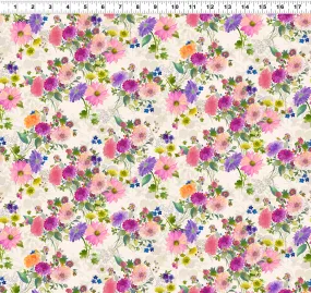 Clothworks Digital - Garden Fresh Y4259 11 Light Khaki Bouquets By The Yard