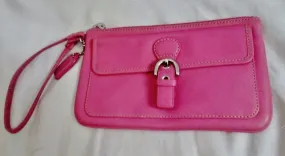 COACH Leather Wristlet Coin Purse Wallet Clutch Baguette BUBBLE GUM PINK Pouch