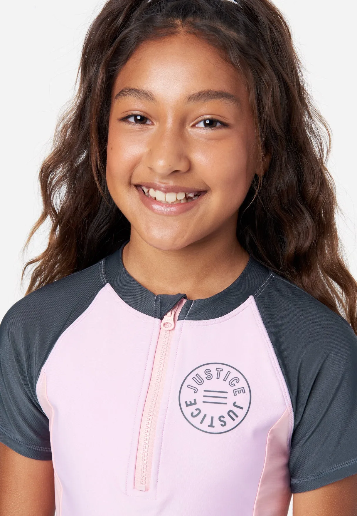 Collection X by Justice Color Block Rash Guard Bikini Swim Set