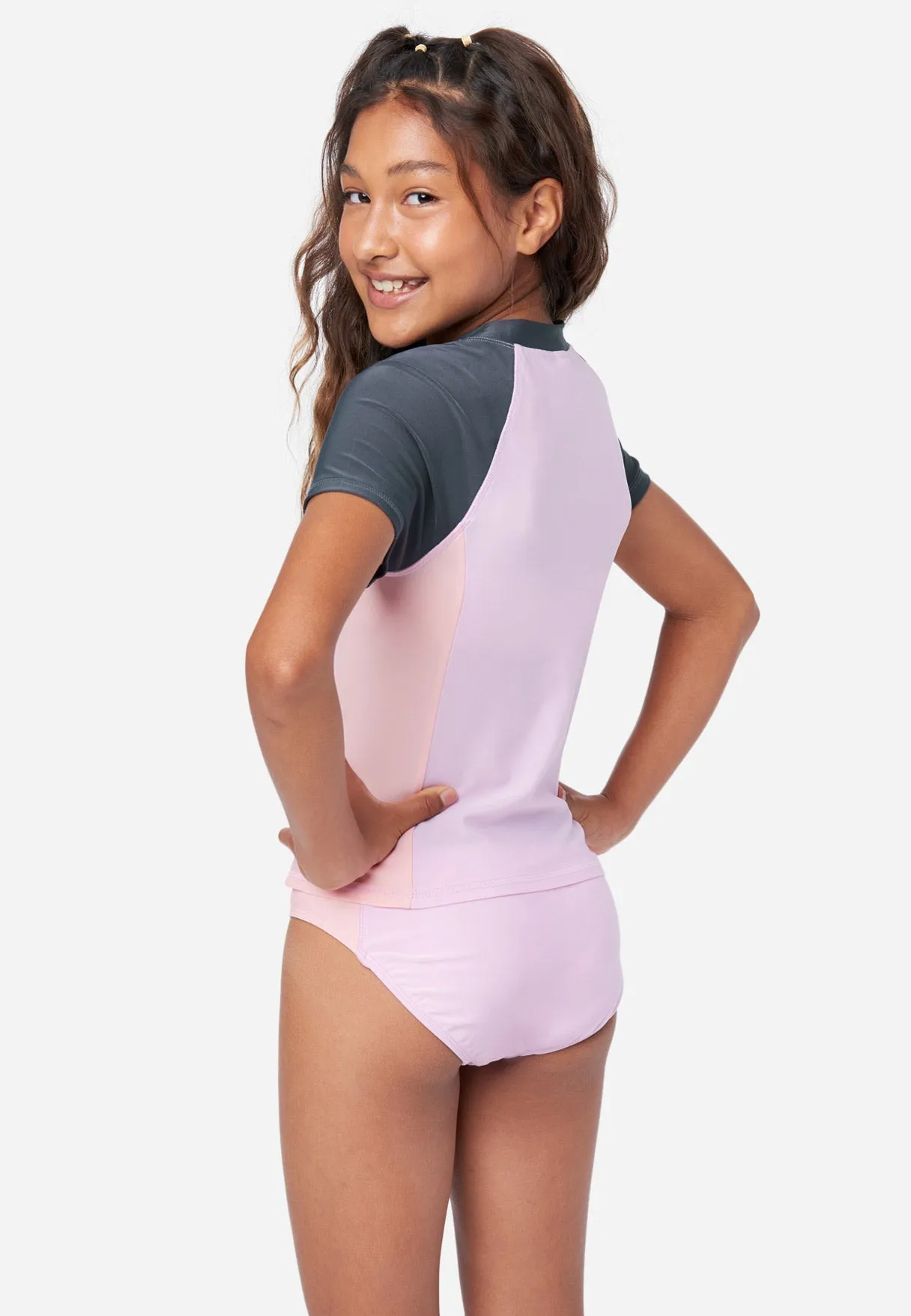 Collection X by Justice Color Block Rash Guard Bikini Swim Set