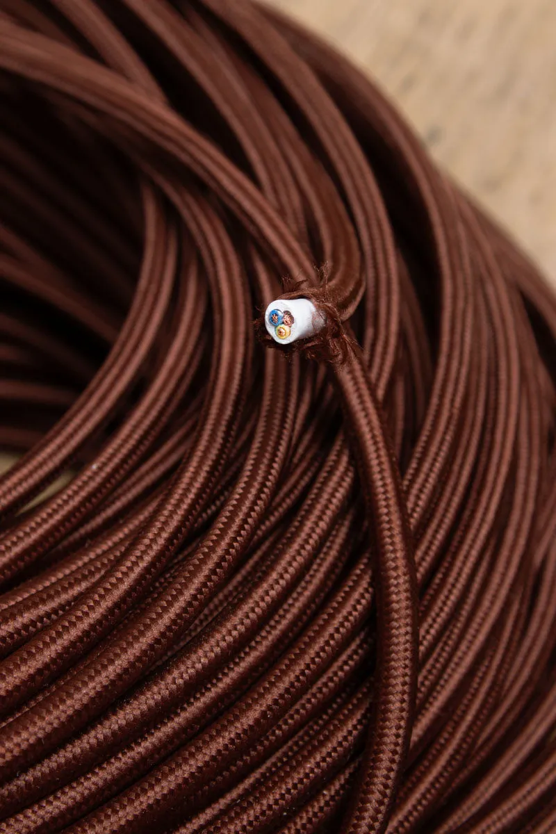 Copper Brown Braided Light Cord - 3 Core Insulated Cable