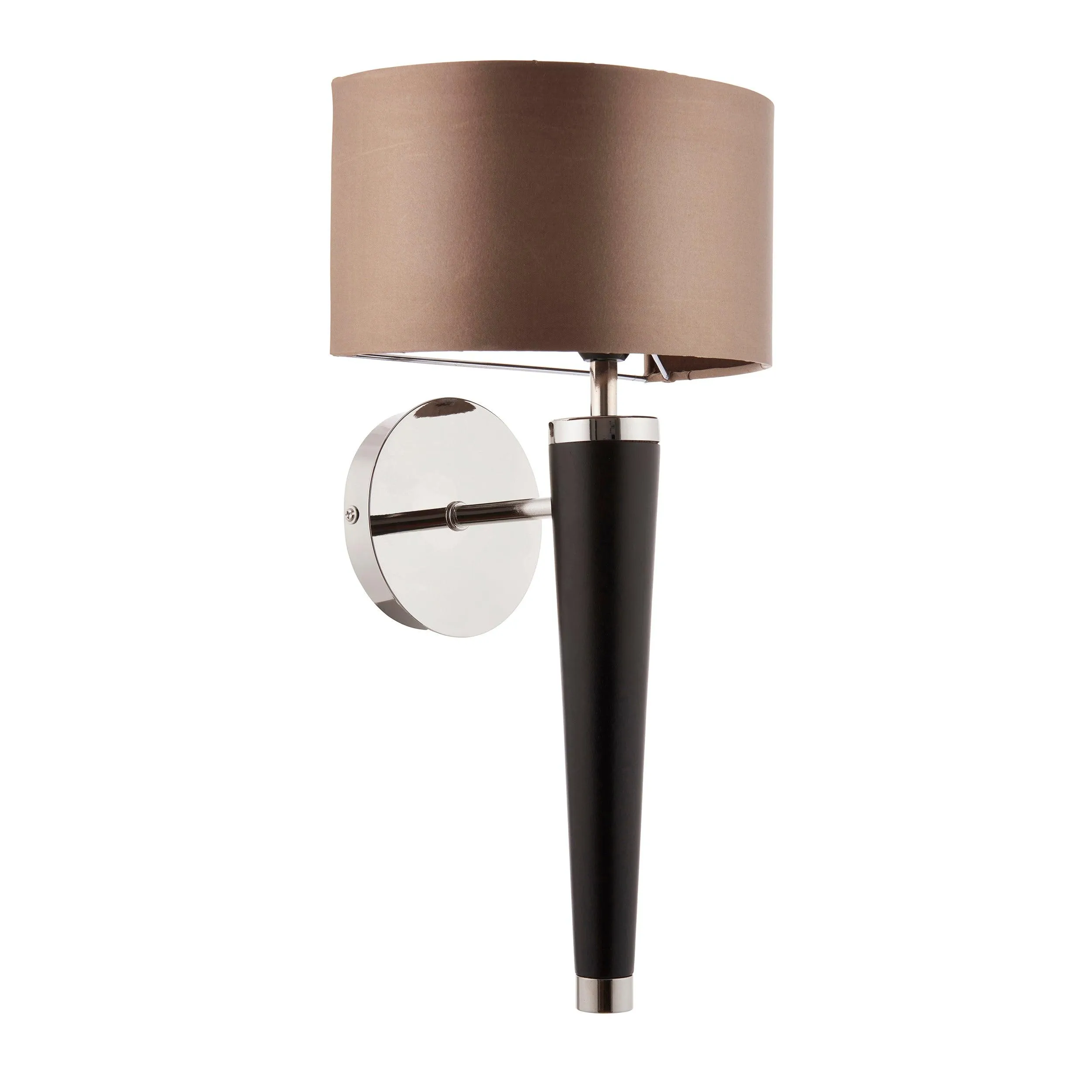 Corvina Walnut Effect Wood And Mink Faux Silk Wall Light