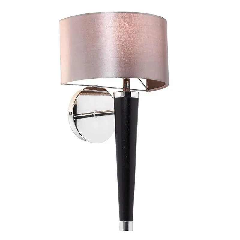 Corvina Walnut Effect Wood And Mink Faux Silk Wall Light