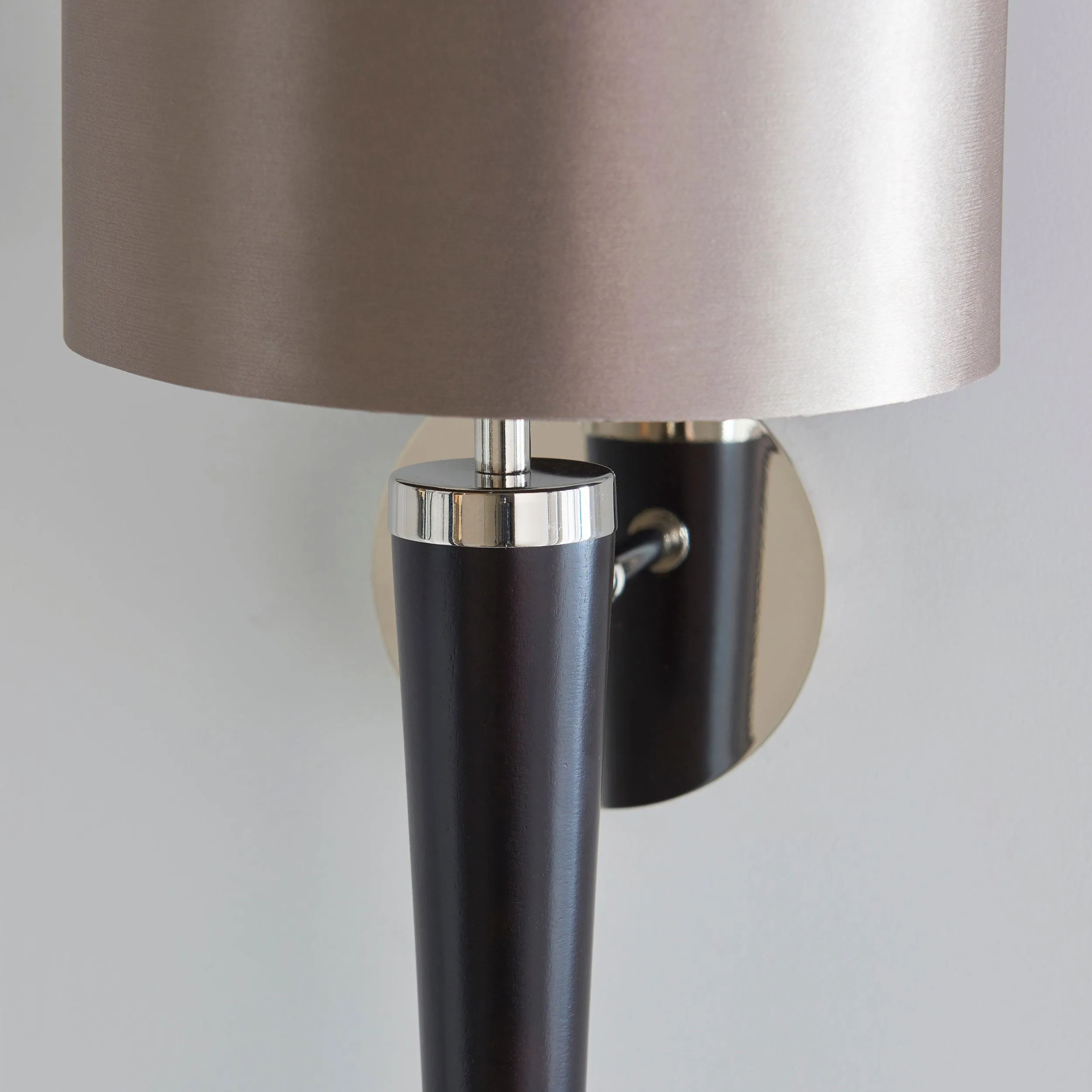 Corvina Walnut Effect Wood And Mink Faux Silk Wall Light