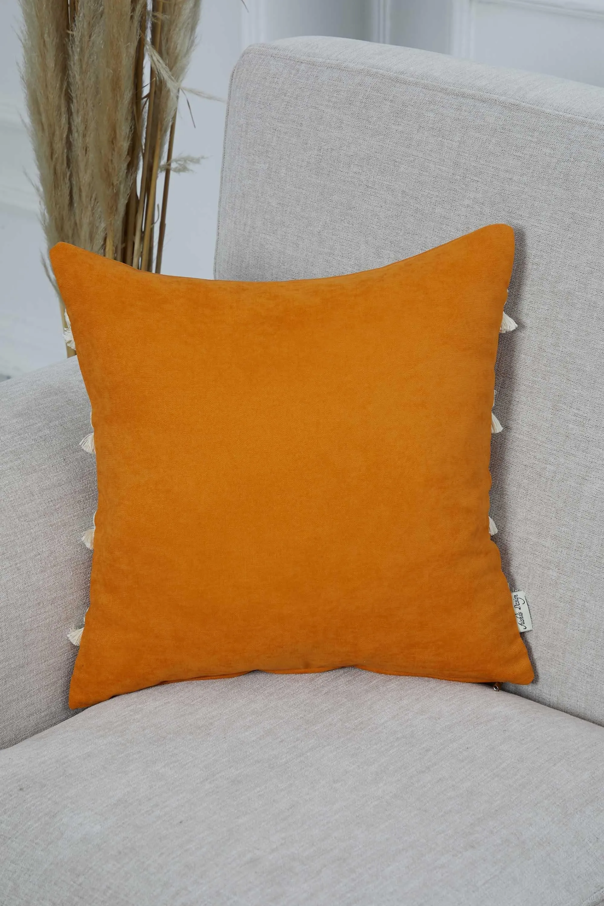 Decorative Throw Pillow Cover with Hand Knitted Fringes, 18x18 Inches Striped Design Throw Pillow Cover, Two Coloured Cushion Cover,K-286