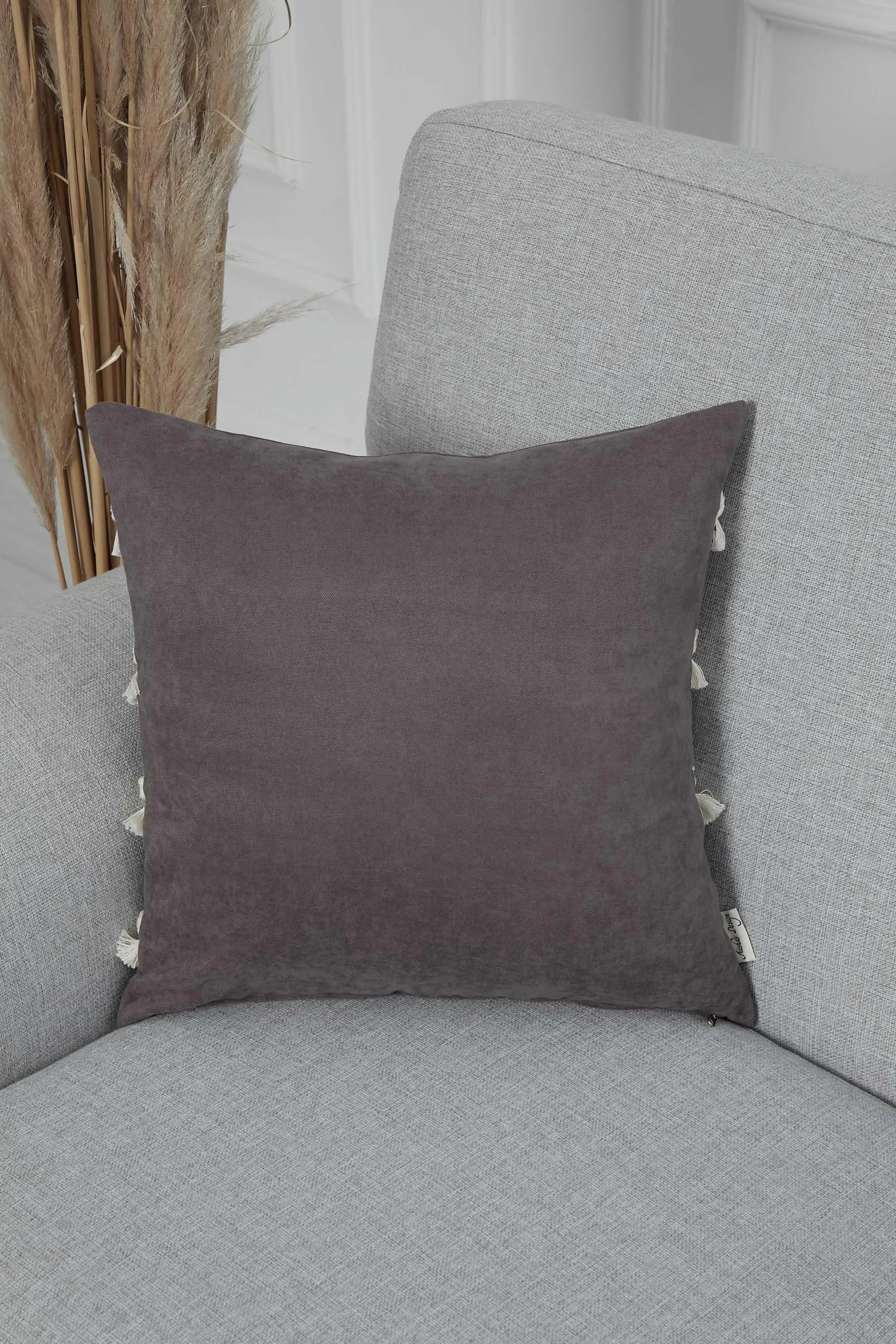 Decorative Throw Pillow Cover with Hand Knitted Fringes, 18x18 Inches Striped Design Throw Pillow Cover, Two Coloured Cushion Cover,K-286