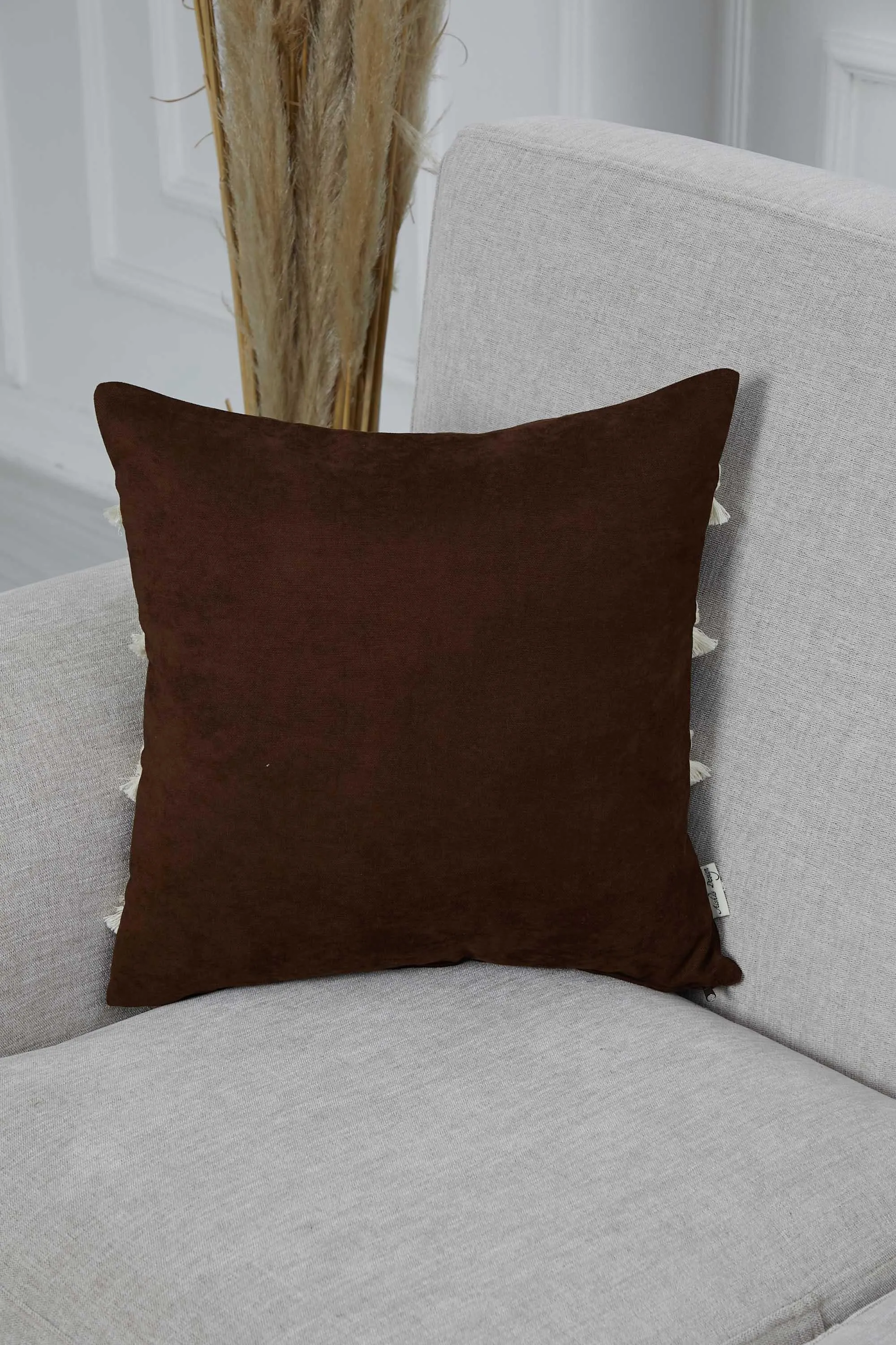Decorative Throw Pillow Cover with Hand Knitted Fringes, 18x18 Inches Striped Design Throw Pillow Cover, Two Coloured Cushion Cover,K-286